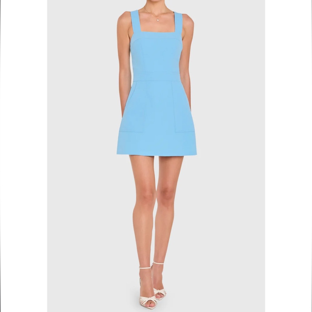 Amanda Uprichard Aqua Blue Sleeveless Mini Dress – Square Neck with Pockets - Picture 2 of 7